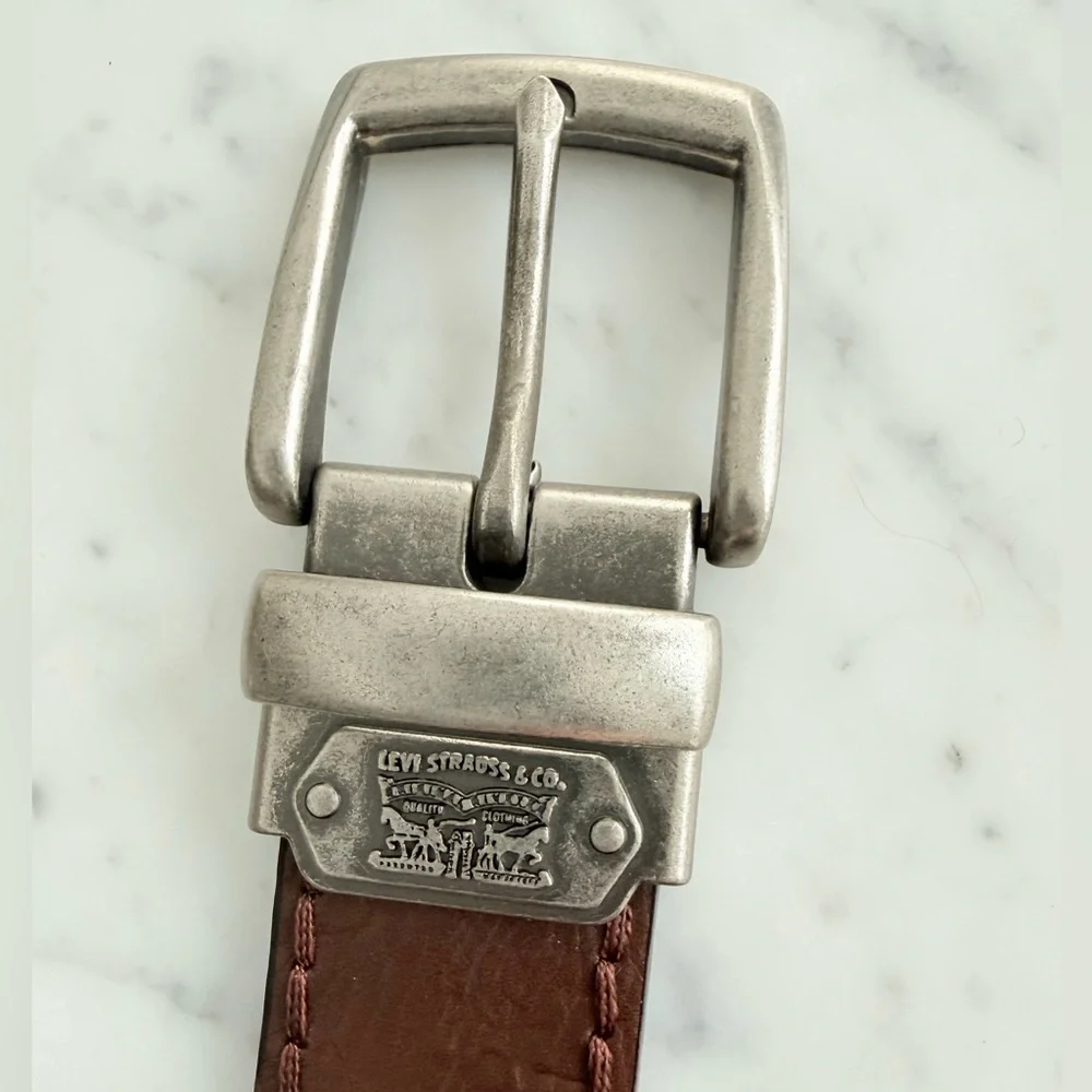 Levi's Reversible Belt Brown Black Silver Buckle Mens Size L 38 - 40